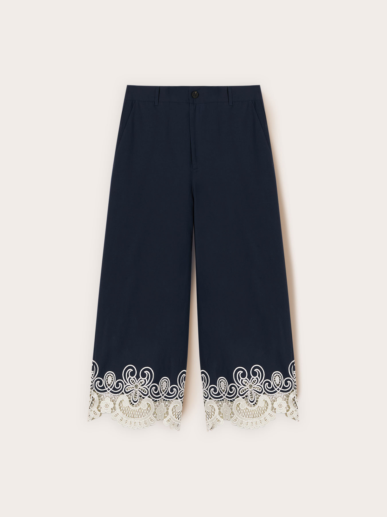 Cropped poplin trousers with lace image number 4