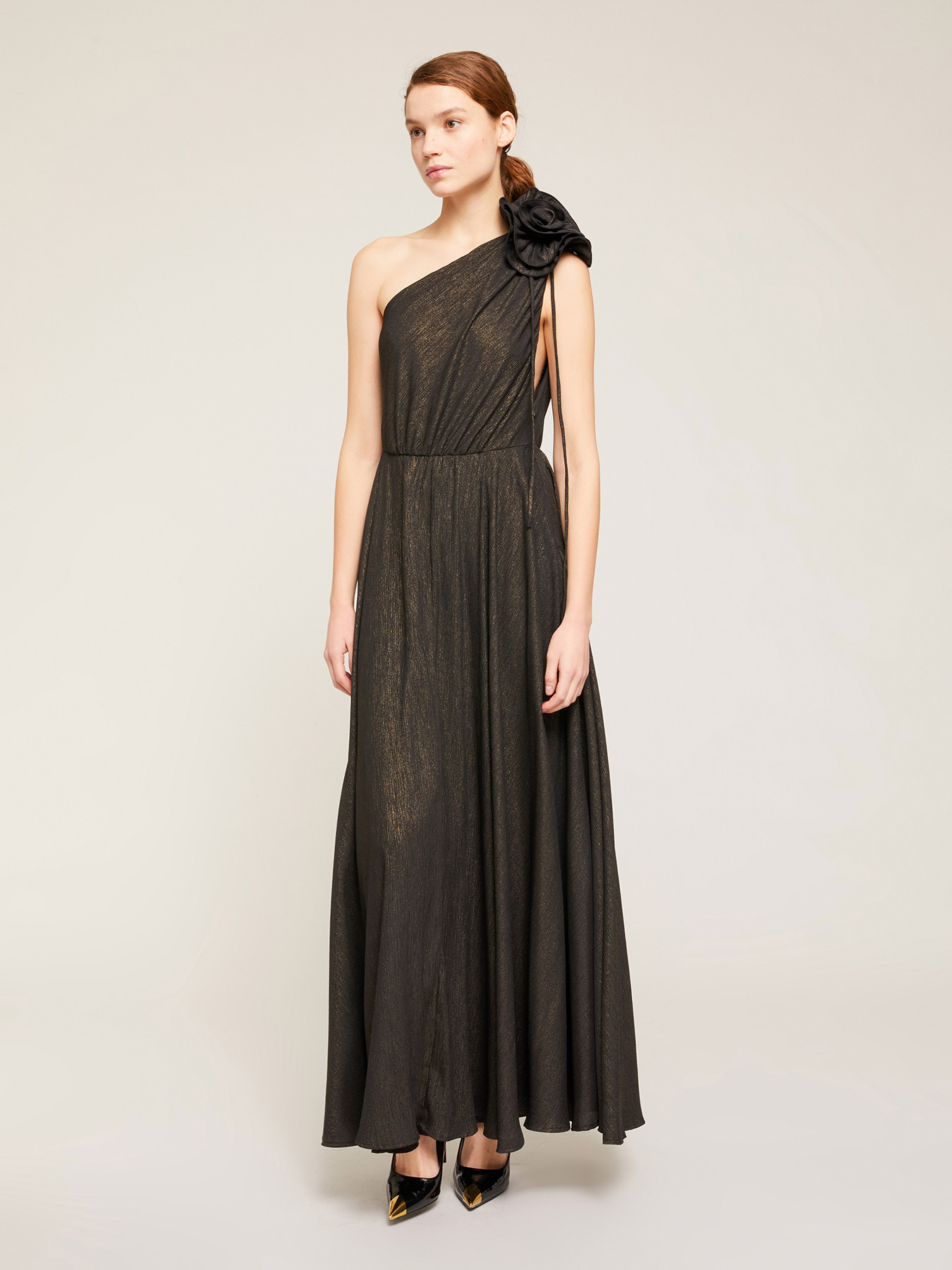 Vestito monospalla con spilla fiore image number 2