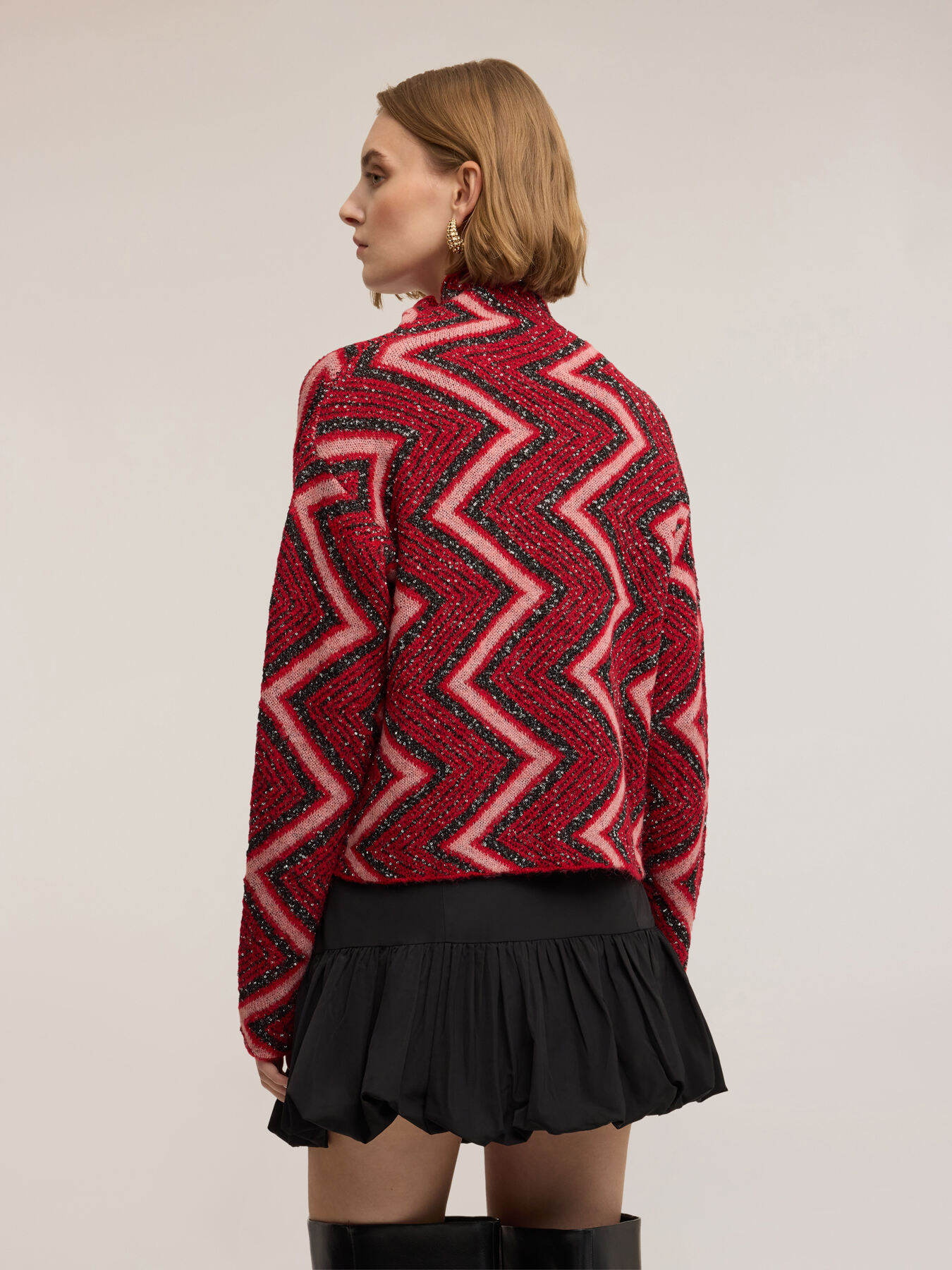 Chevron pattern turtleneck sweater with sequins image number 1