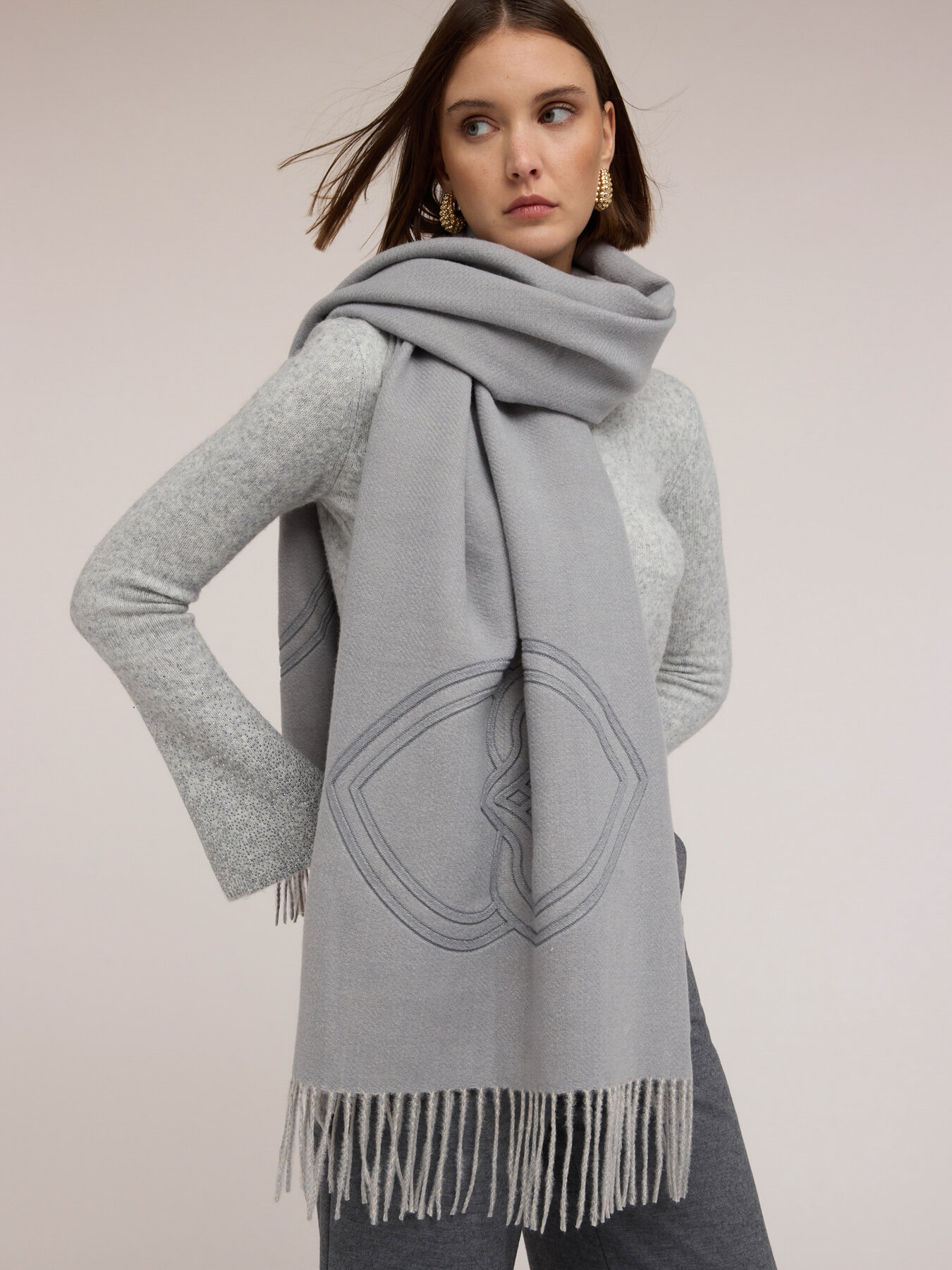 Sciarpa con ricamo e frange image number 0