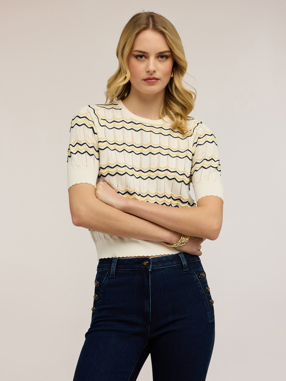 Streifenpullover mit Chevron-Muster aus Viskosemischung