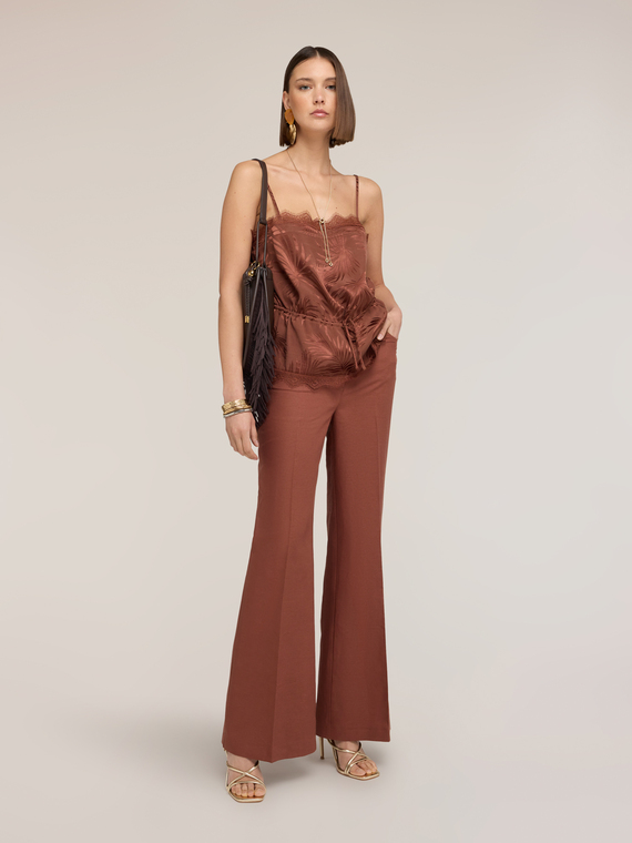 Jacquard satin top with lace