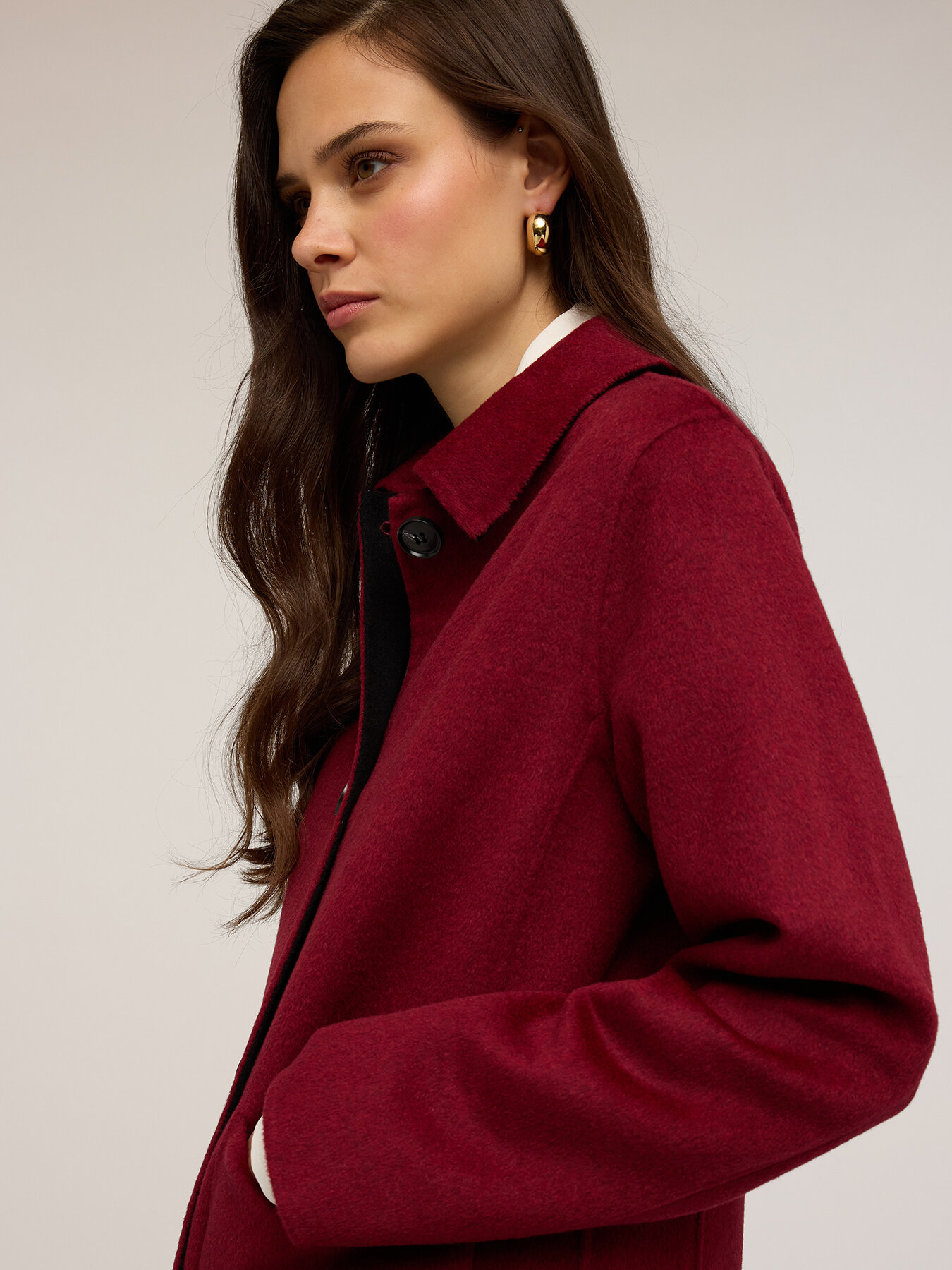 Manteau r&eacute;versible en drap de laine m&eacute;lang&eacute;e image number 4