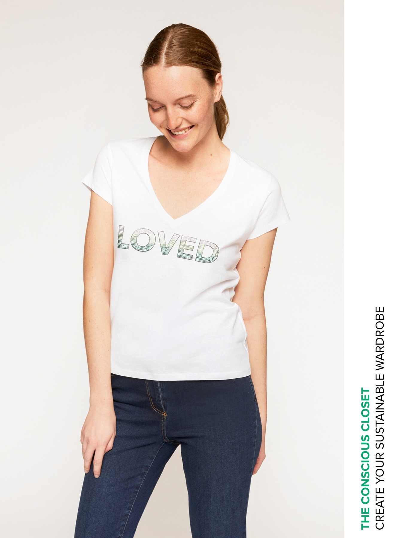Cotton T-shirt with rhinestone lettering image number 0