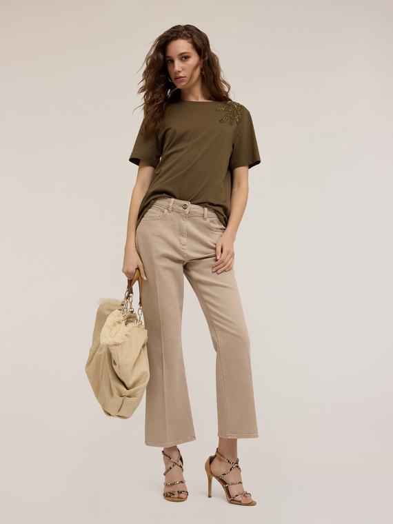 Motivi Pantaloni kick flare in drill di cotone Donna, Beige, Taglia 36