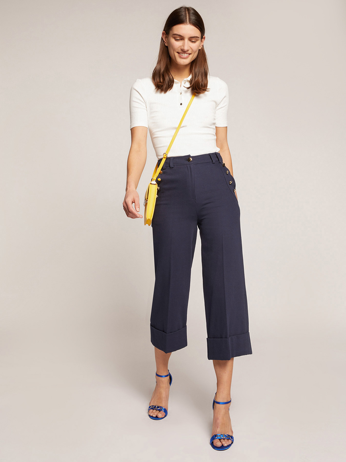 Pantaloni larghi cropped con bottoni - Motivi.com
