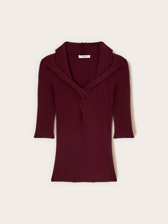 Maglia a coste con scollo incrociato