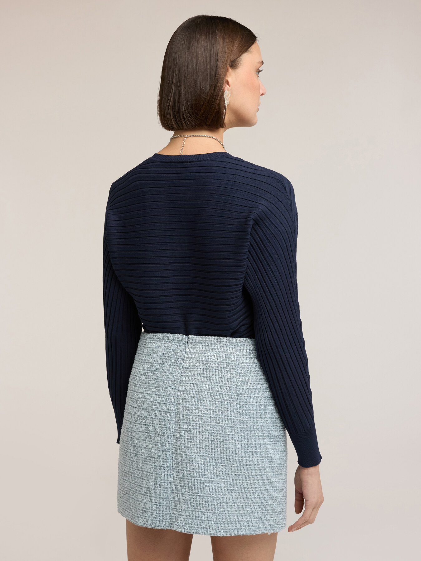 Horizontal ribbed knit cardigan image number 1