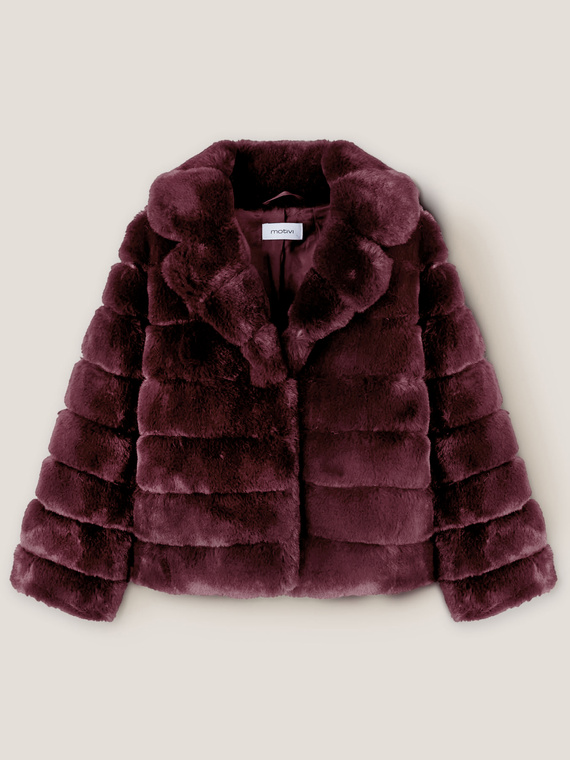 Faux fur lined-effect cape coat