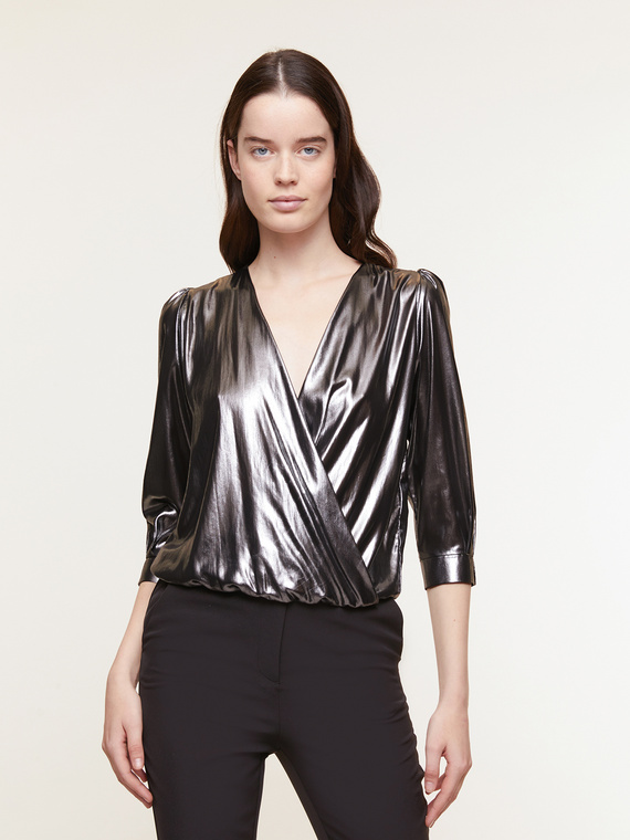 Shimmer effect cross-over blouse