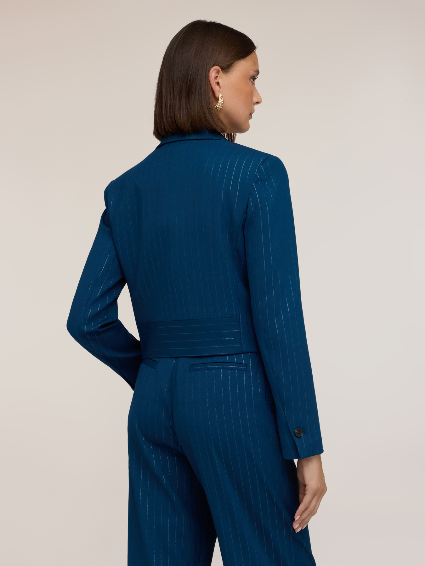 Double-breasted pinstriped lurex spencer blazer image number 1