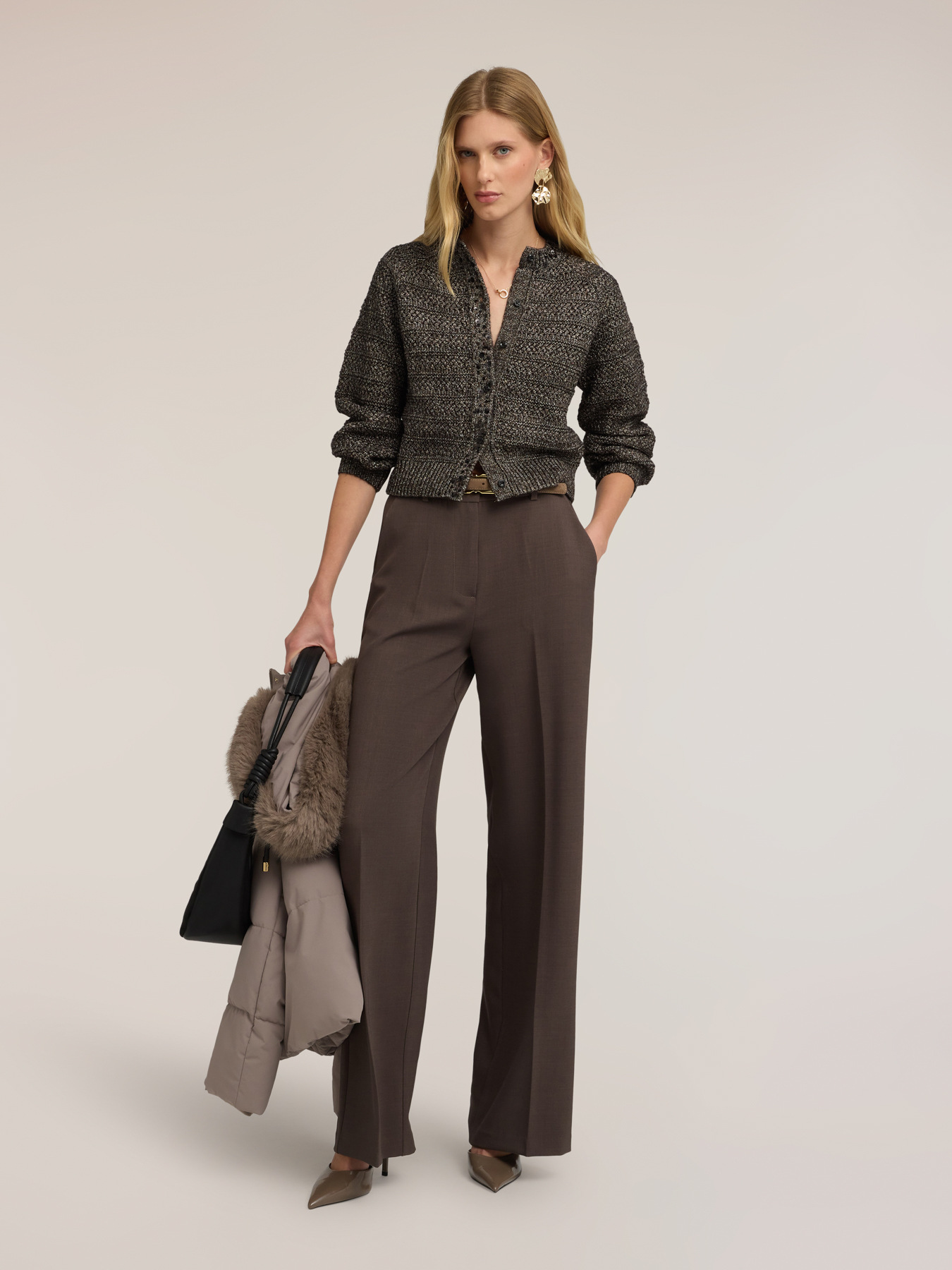 Lurex knit cardigan with jewel embellishments image number 2