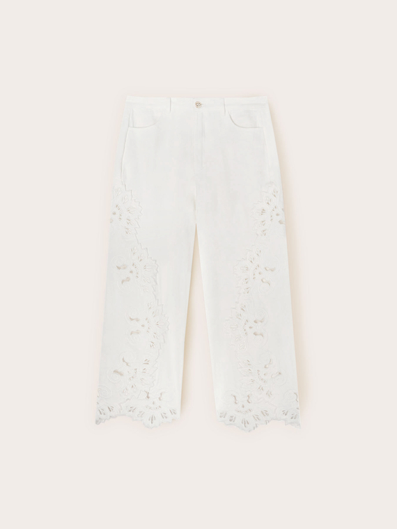 Cropped-Hose mit Sangallo-Stickerei