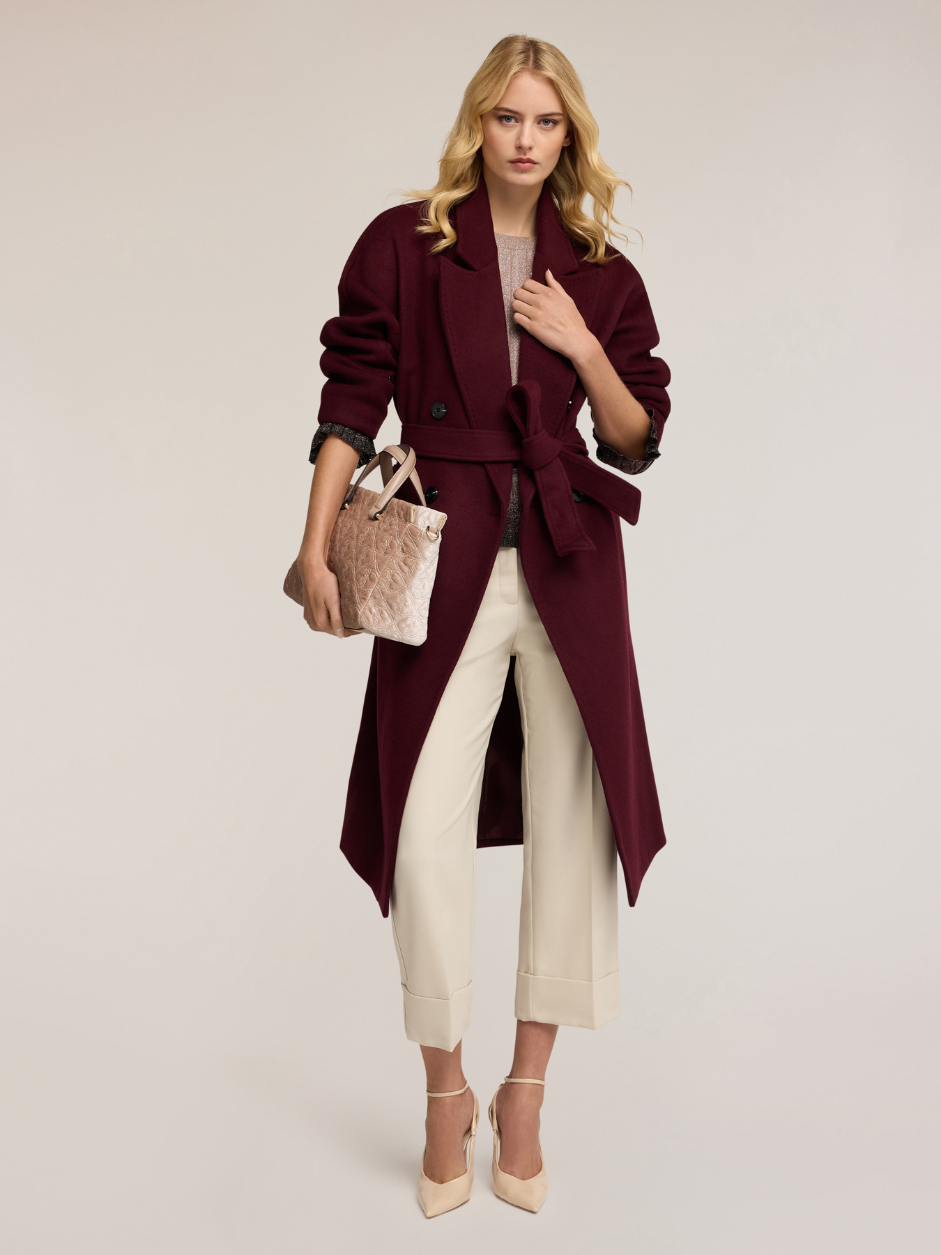 Manteau crois&eacute; en drap de laine m&eacute;lang&eacute;e image number 0