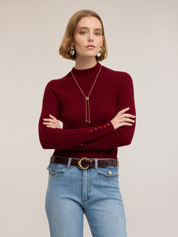 Ribbed turtleneck sweater with jewel buttons