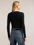 Flat rib knit sweater with flared cuff image number 1