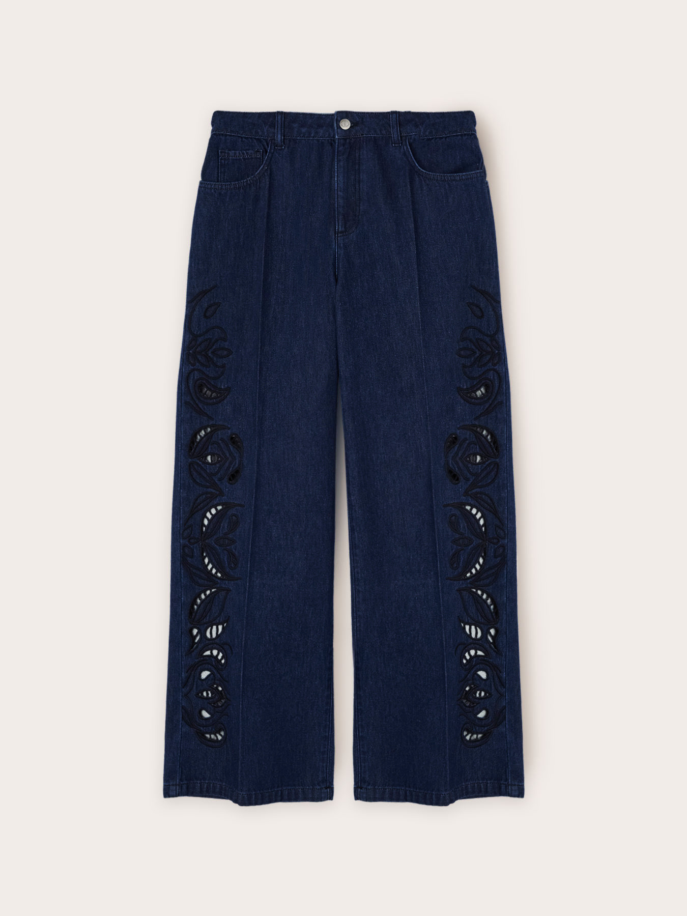 Blugi wide slouchy cu broderie image number 4