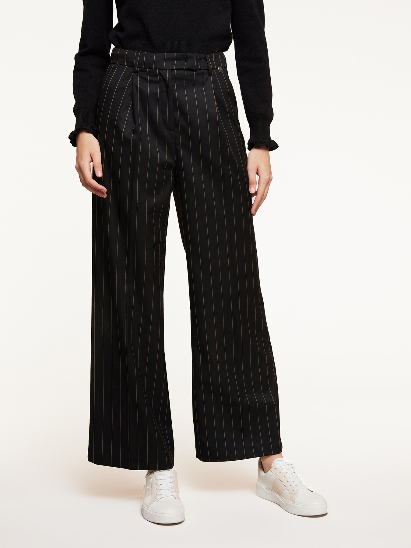 Pinstriped wide-leg trousers image number 0
