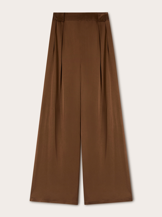 Wide-leg satin trousers with pleats