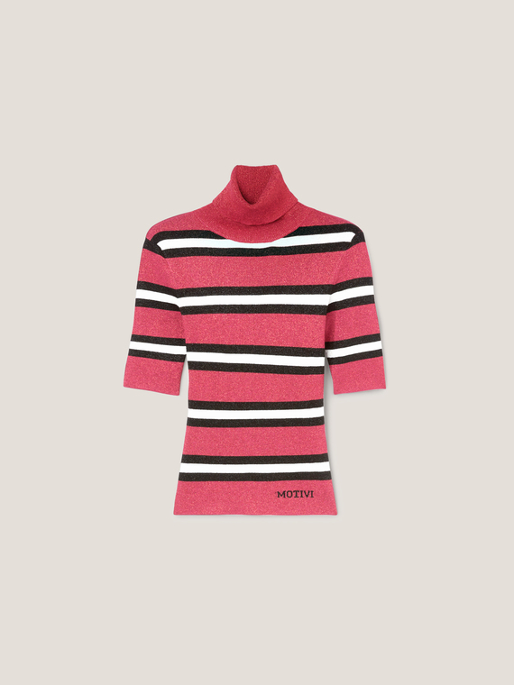 Striped lurex turtleneck sweater