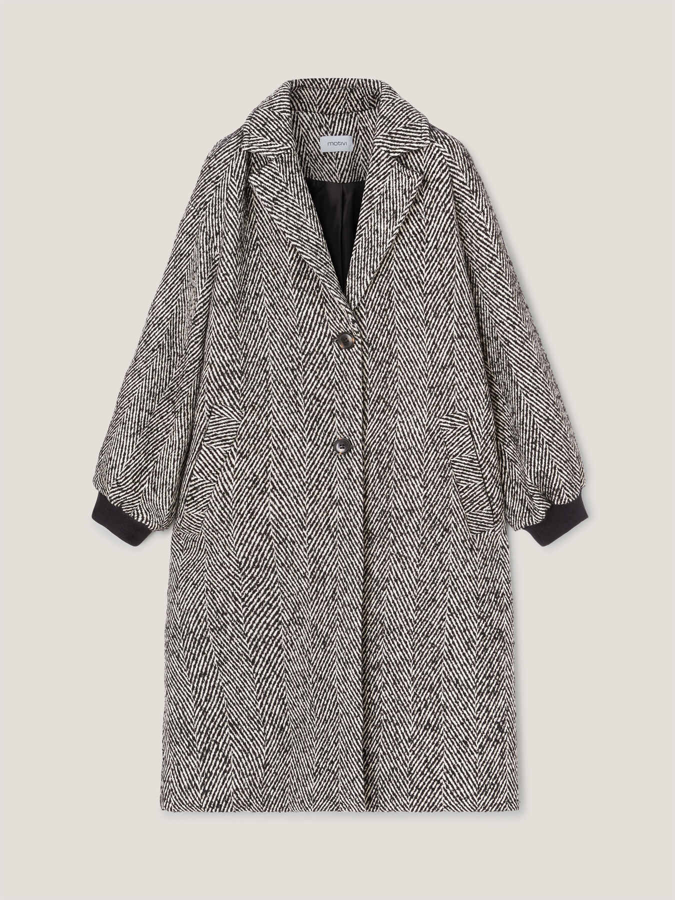 Long herringbone fabric coat image number 3