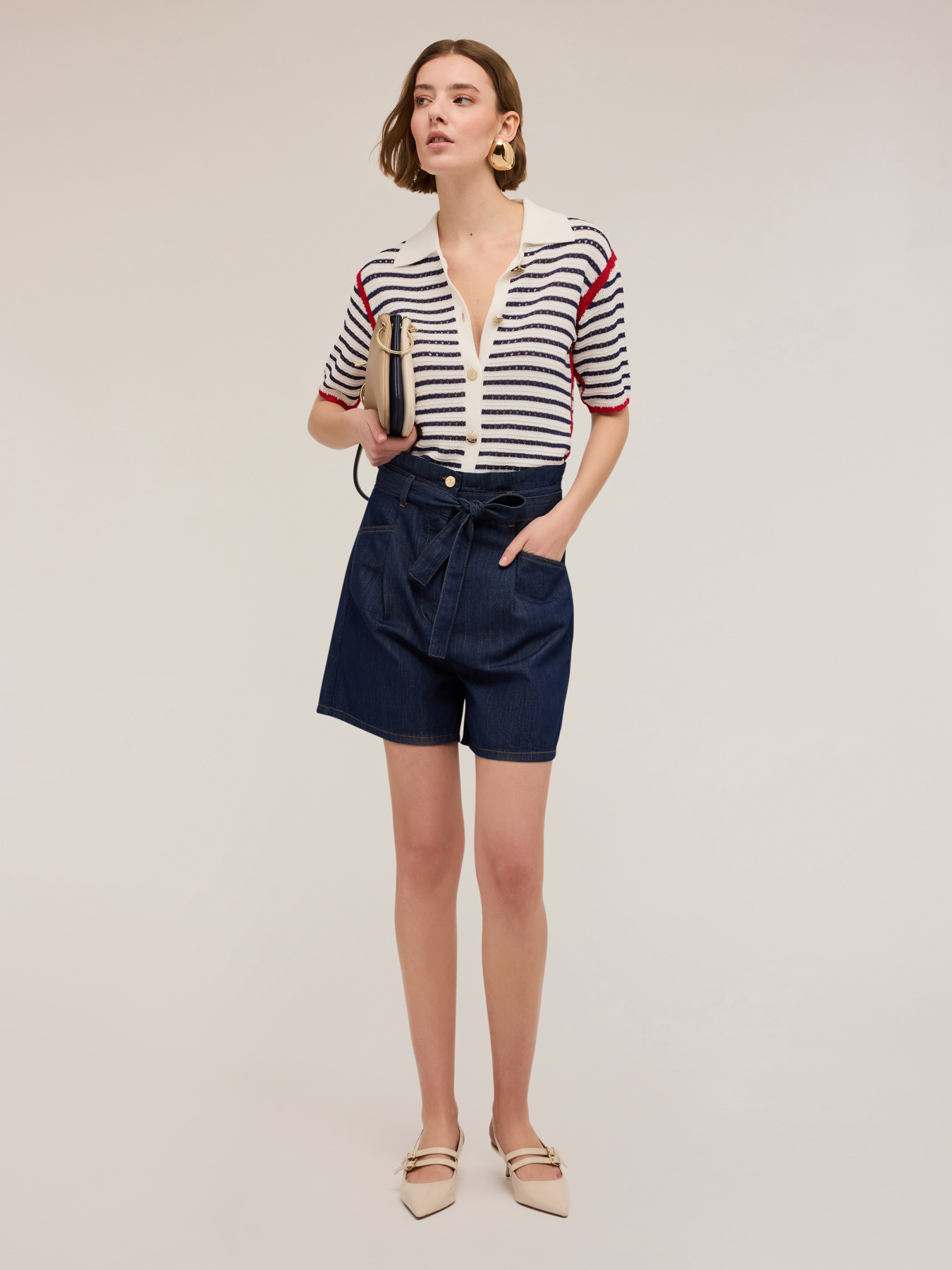 Striped crochet effect sweater with buttons image number 2