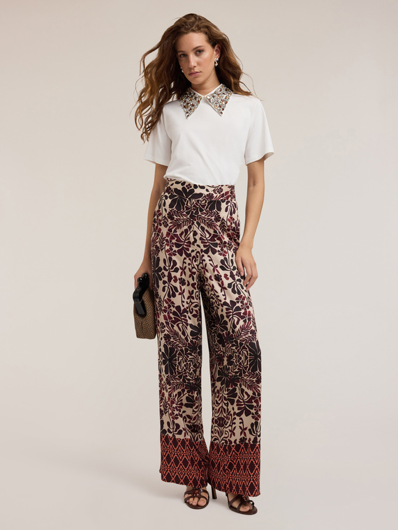 Motivi Pantaloni palazzo fantasia boho Donna, Marrone, Taglia XS