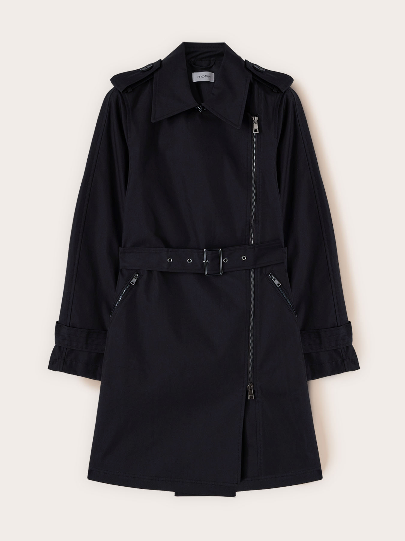 Trench en gabardine avec fermeture asym&eacute;trique image number 4