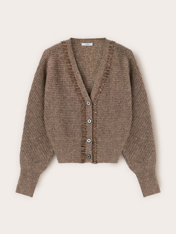 Strickjacke aus Mohair-Mischung mit Steinen