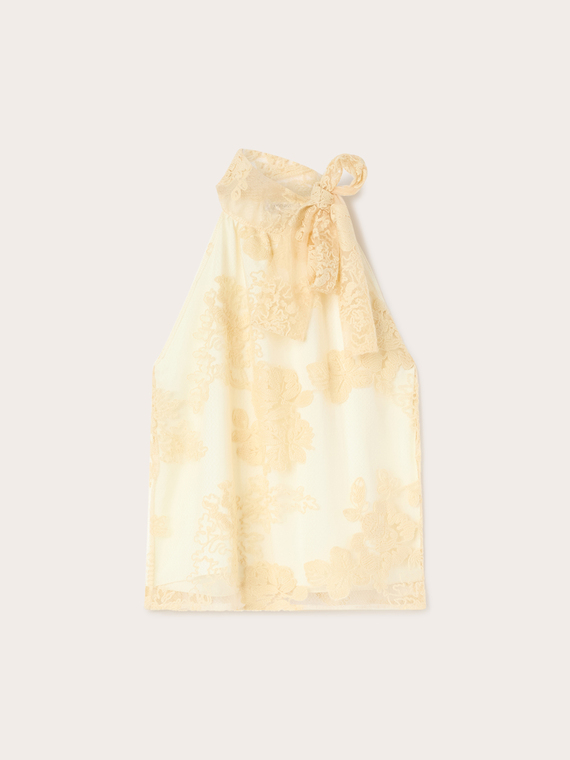 Lace top with embroidery and halter neck