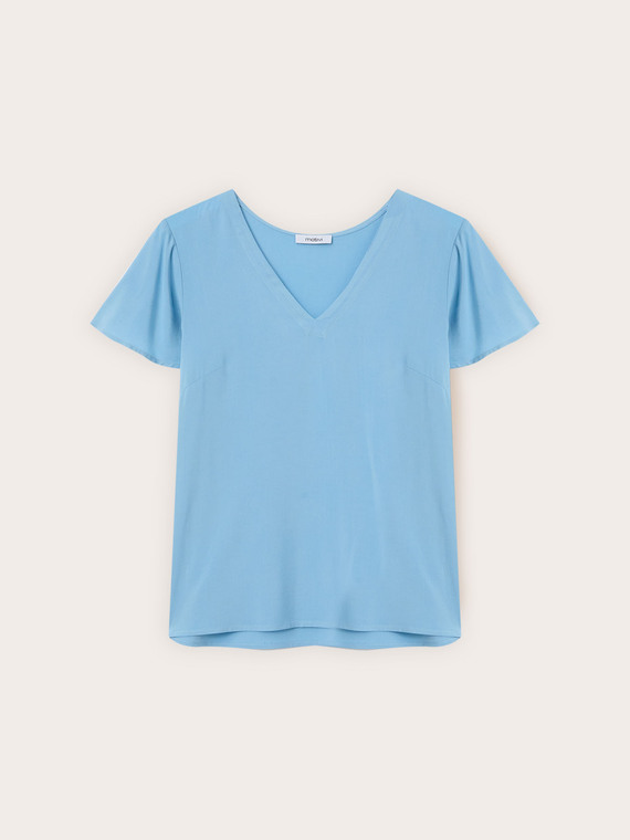Blusa con scollo a V e maniche a volo