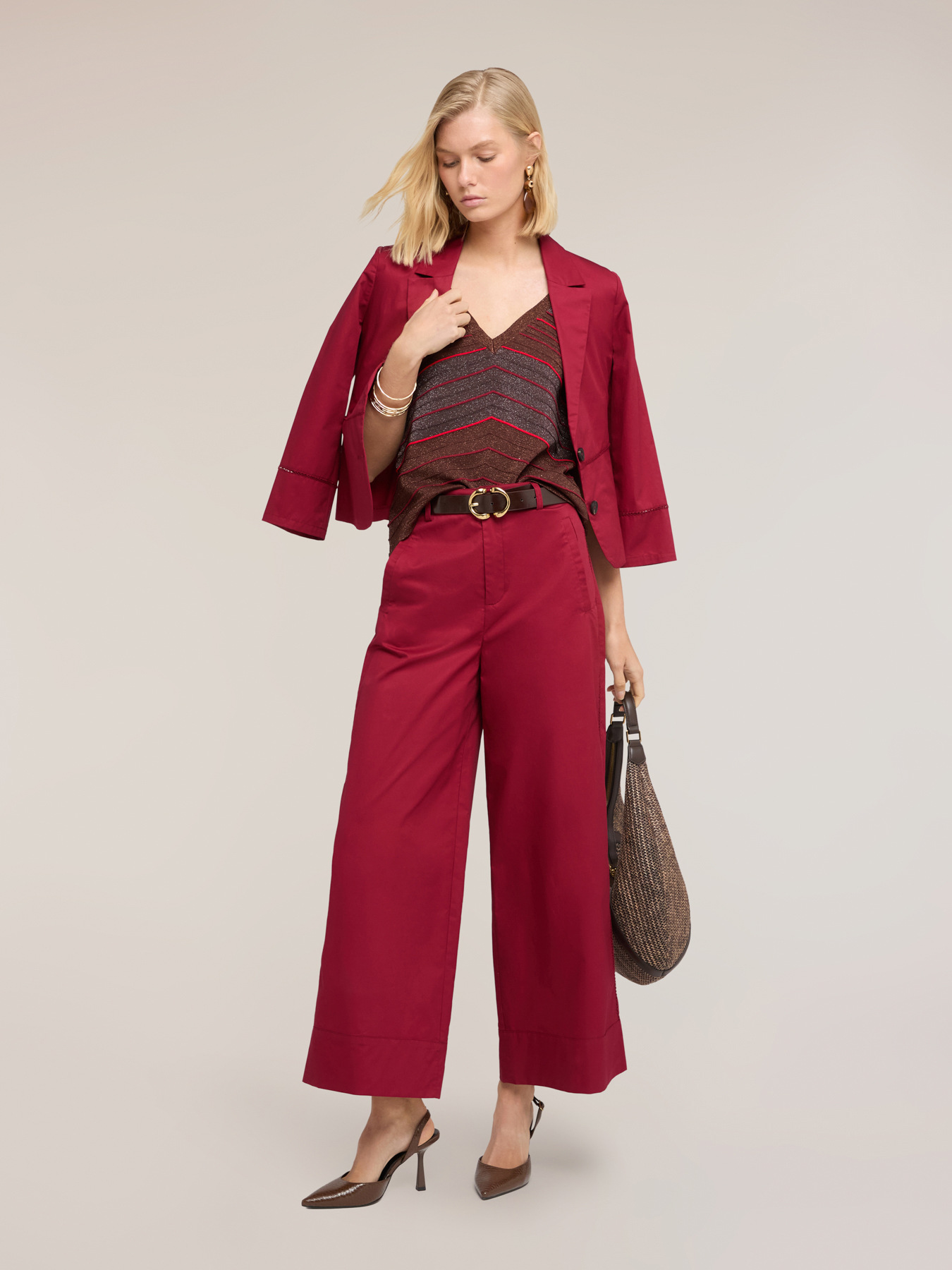 Pantaloni cropped in twill di cotone image number 3