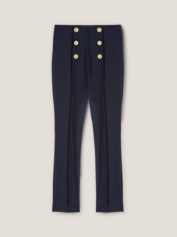High-waisted slim trousers with button feature