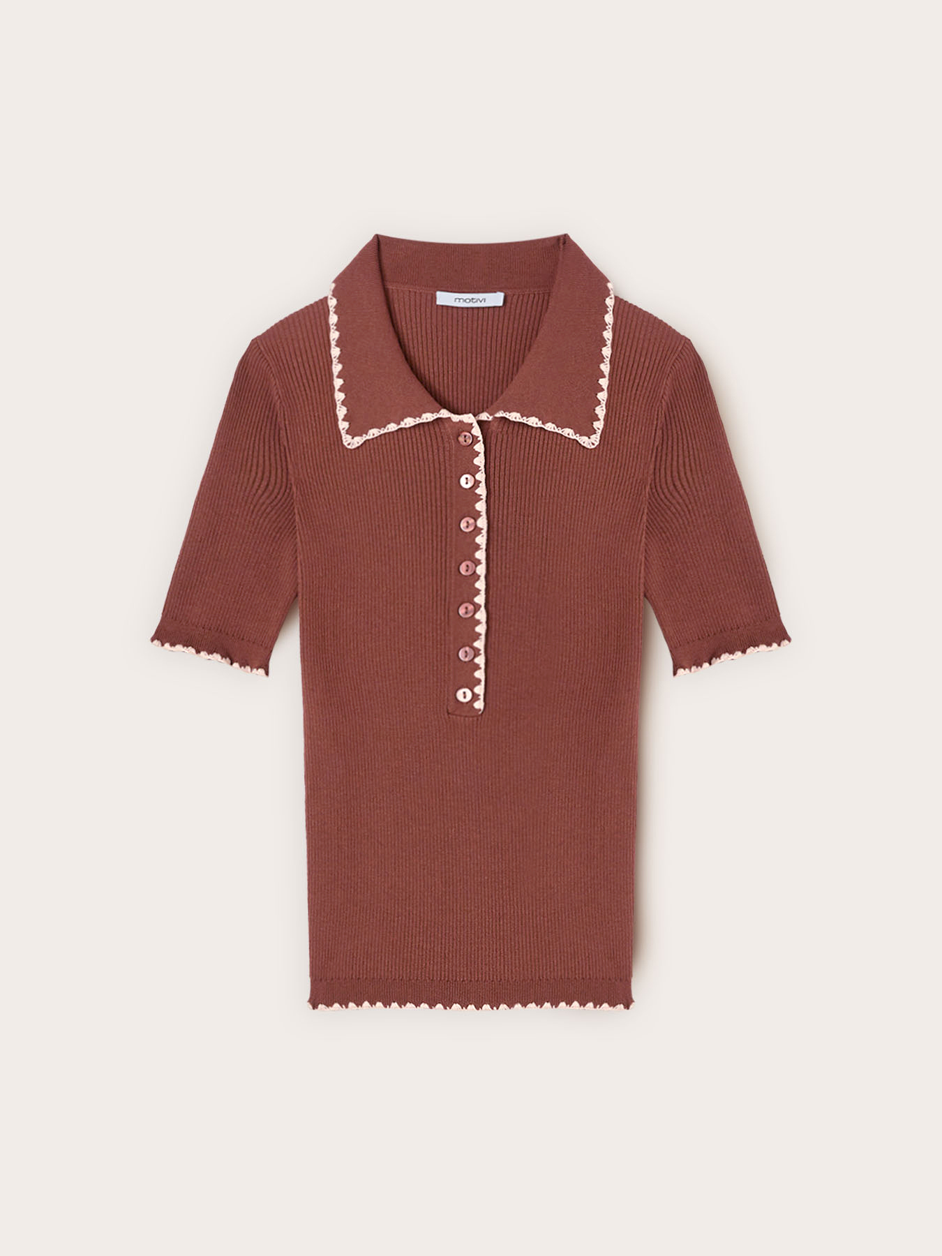 Fine knit polo with scalloped edge image number 4