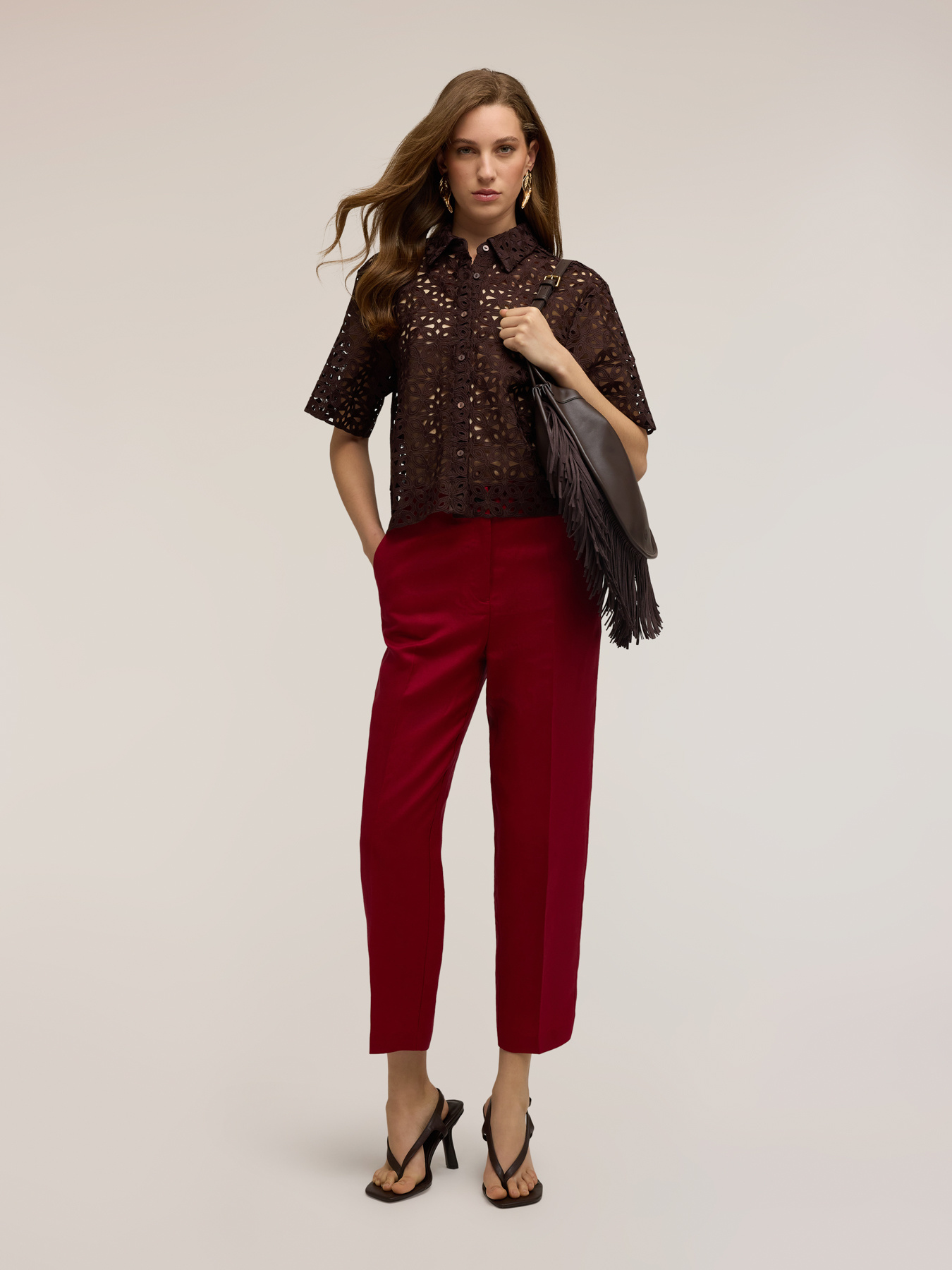 Regular fit linen blend trousers image number 0