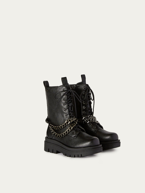 Lace-up combat boots with chains