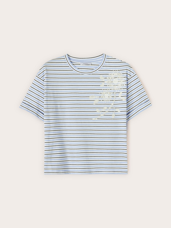 Striped t-shirt with floral embroidery