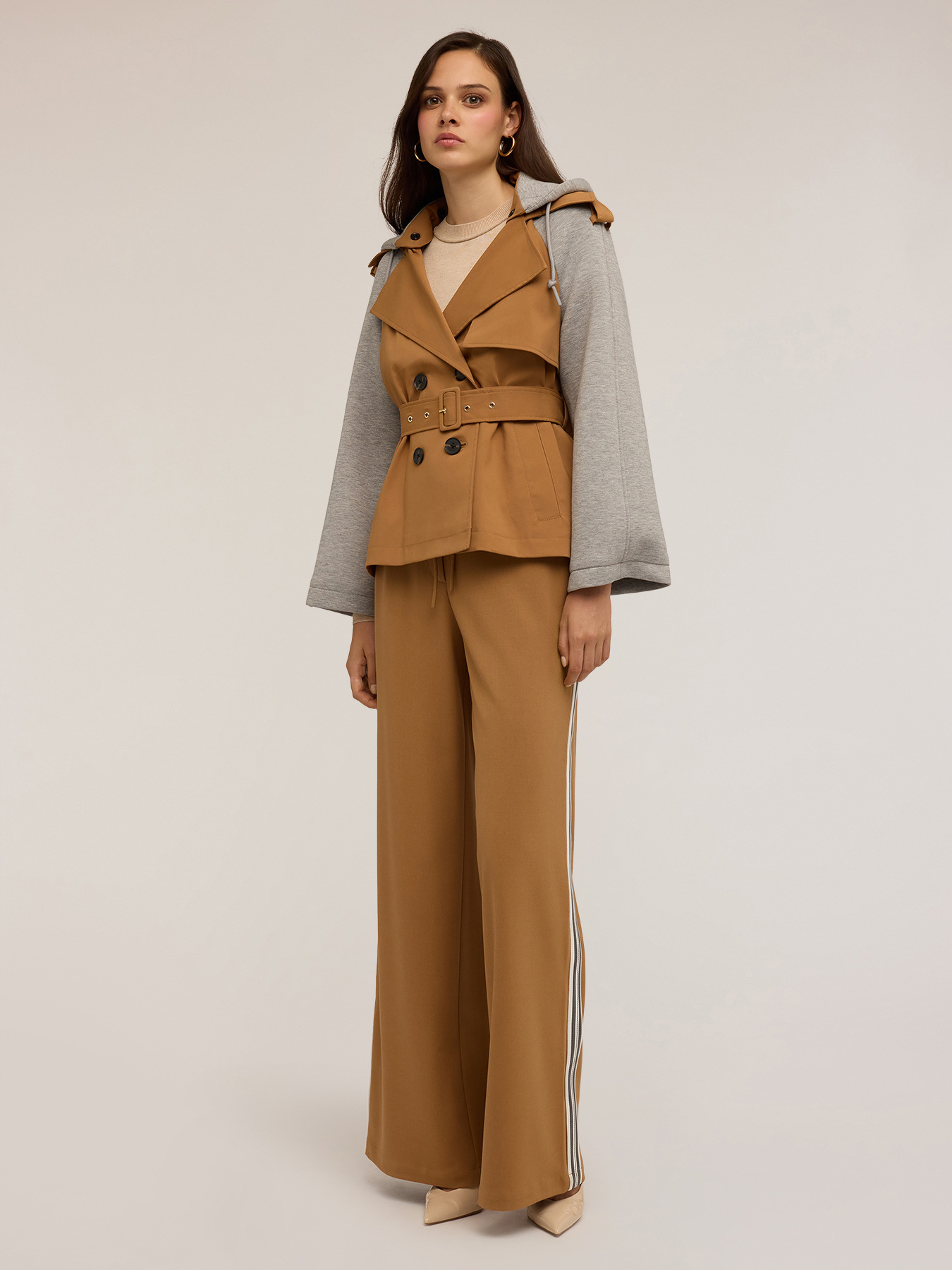 Trench coat with scuba inserts image number 2