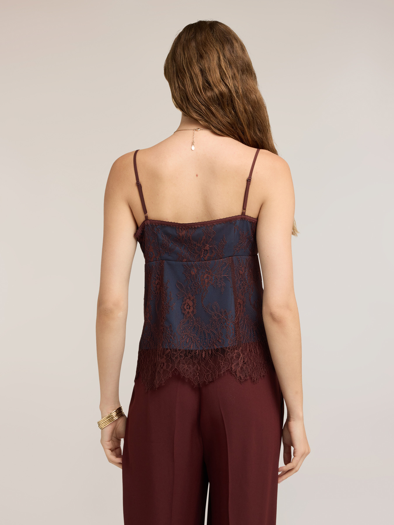 Lace top with slip and scalloped hem image number 1
