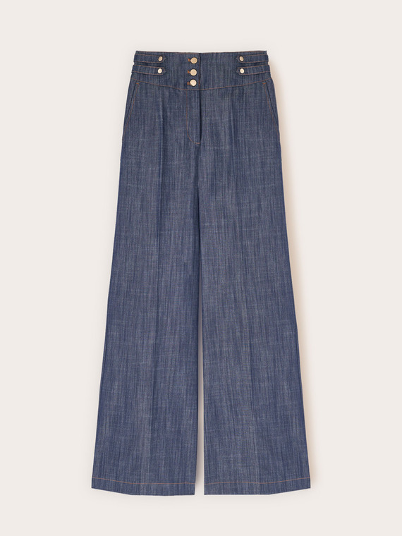 Jeans palazzo de denim de talle alto con pliegue