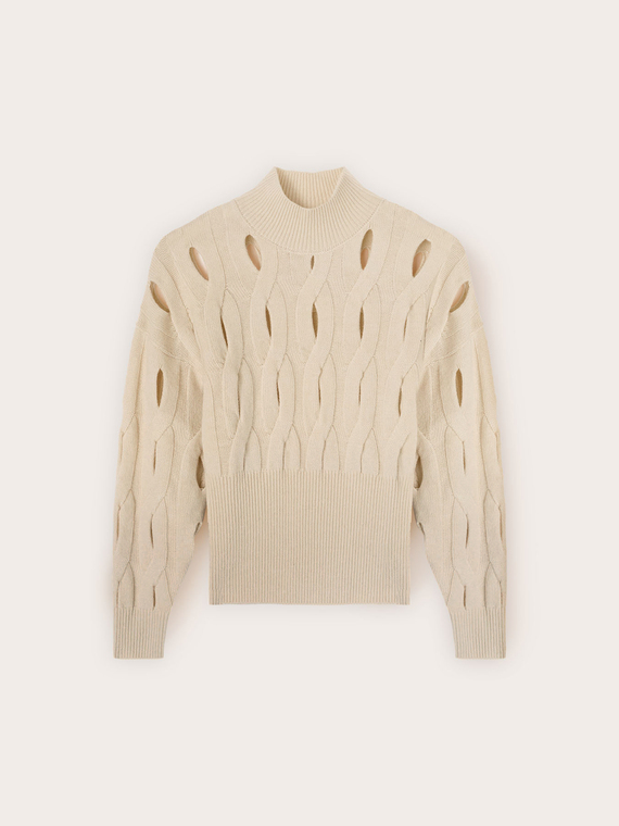Perforated turtleneck sweater in wool blend