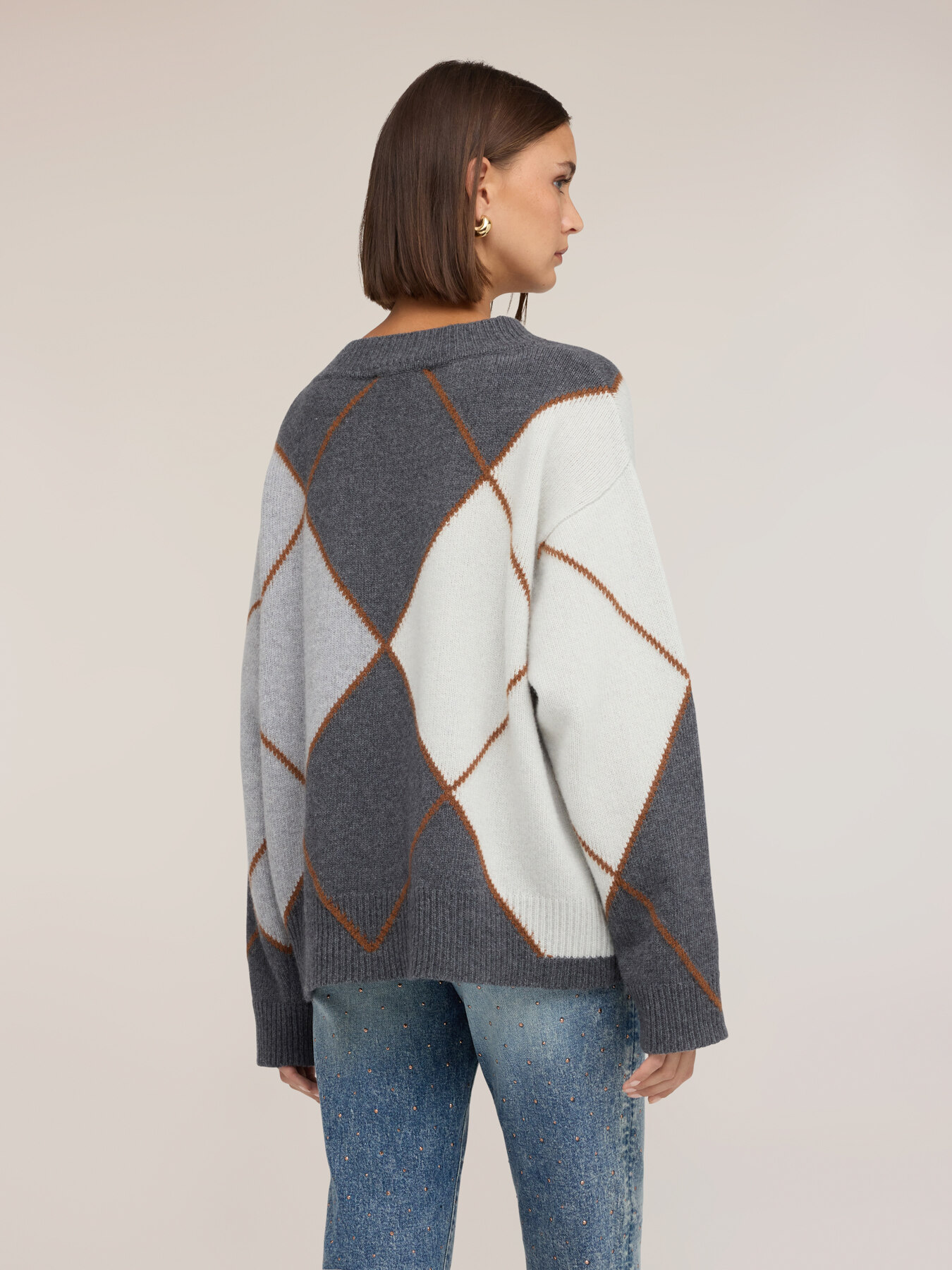 Wool-blend sweater with argyle pattern image number 1