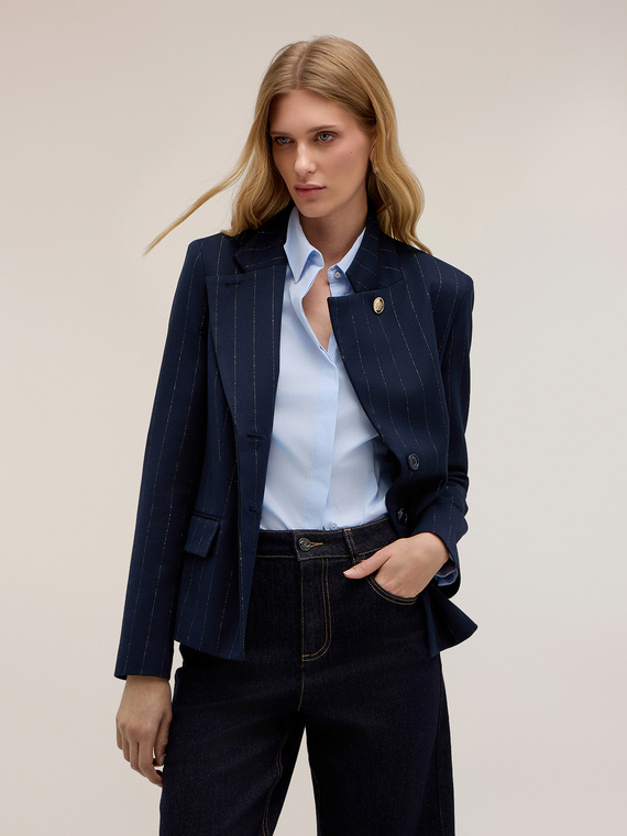 Pinstriped lurex jacket with asymmetric buttoning