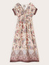 Langes Flare-Kleid aus Satin mit Print image number 4