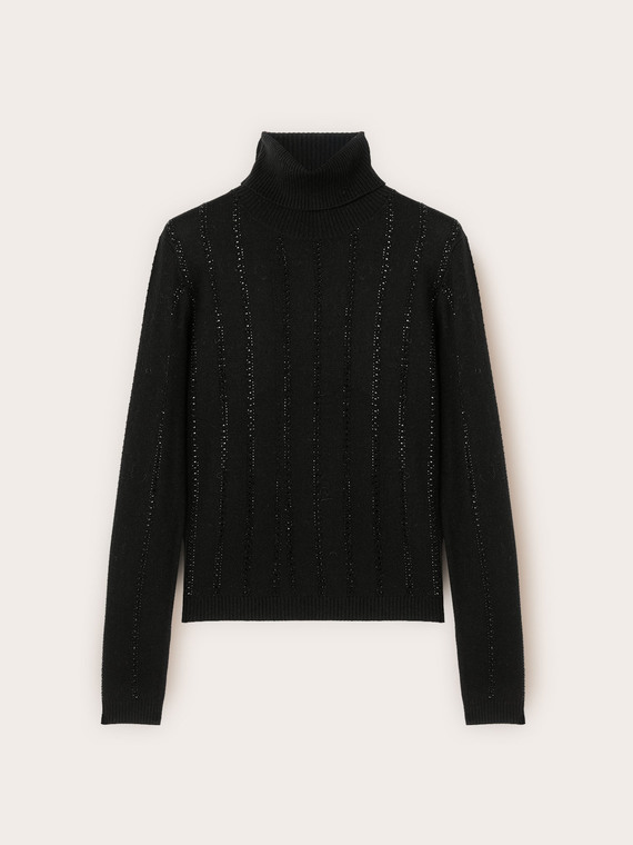 Turtleneck sweater with rhinestones