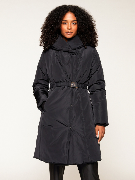 Long down jacket with belt