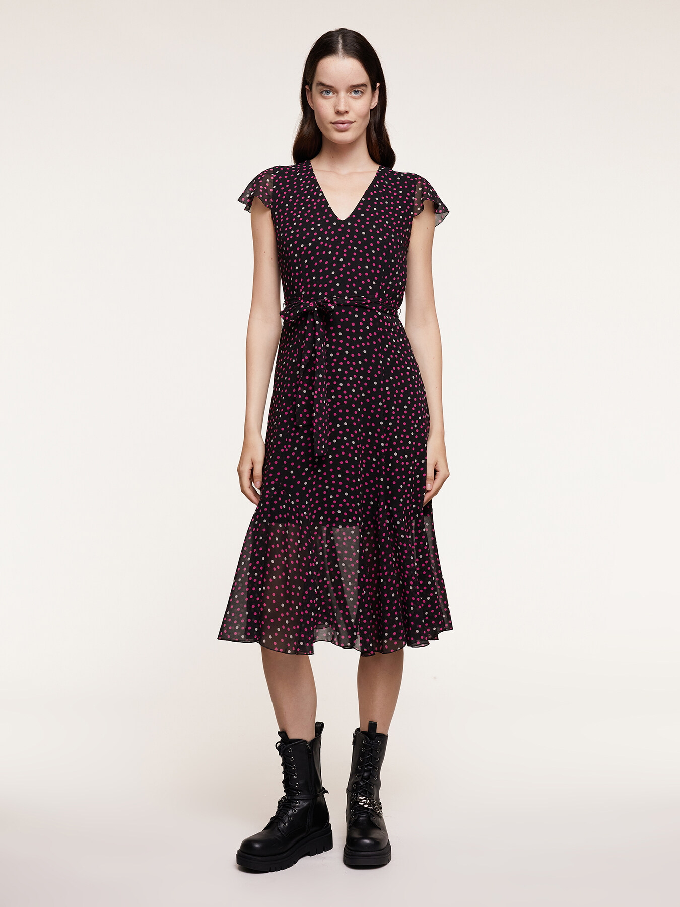 Polka dot patterned midi dress image number 0