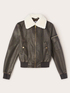 Coated fabric bomber jacket with plush cowl image number 4