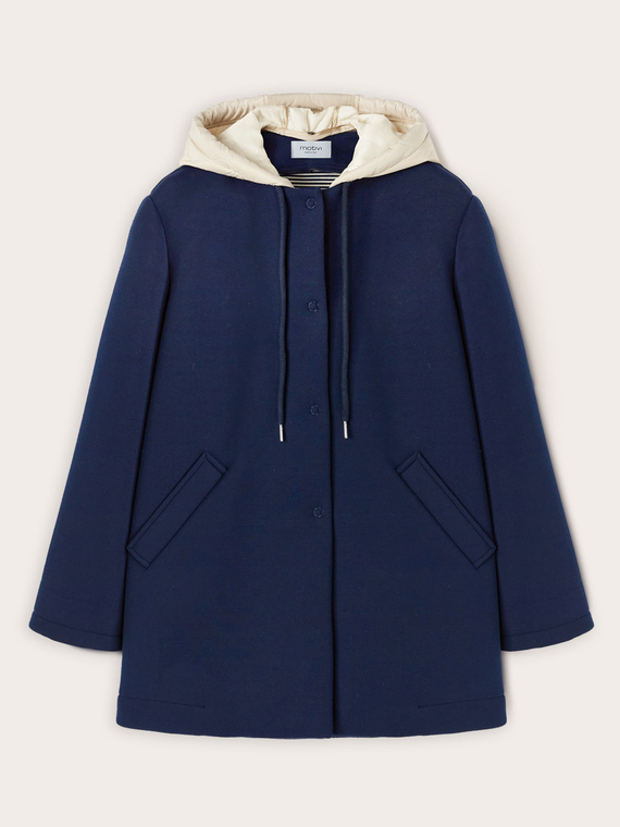 Scuba fabric coat with detachable hood