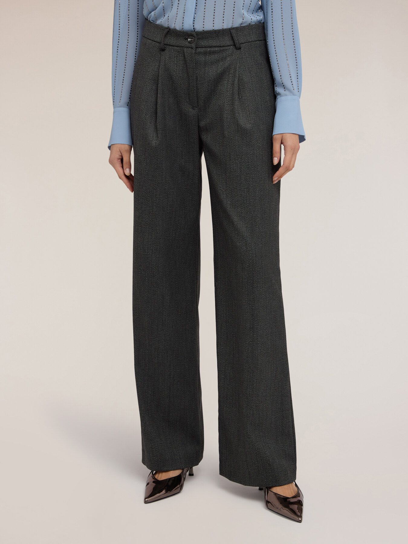 Palazzo pants in yarn-dyed fabric image number 0